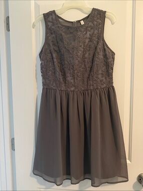 Xhilaration Gray Floral Lace Chiffon Party Dress